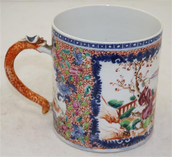 A Chinese export famille rose mandarin mug, Qianlong period, height 13.5cm